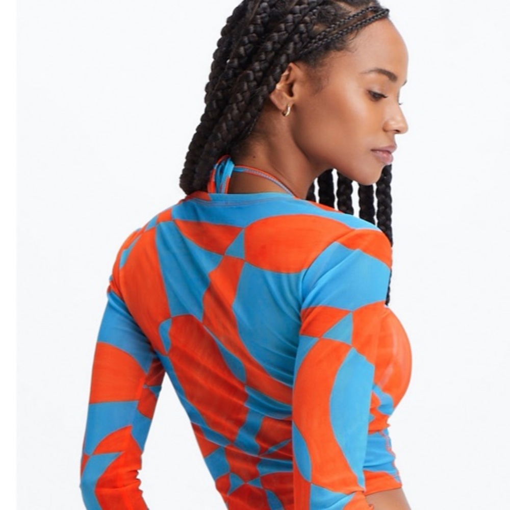 Fabletics Marie Mesh Cropped Top blue orange Sz 2X